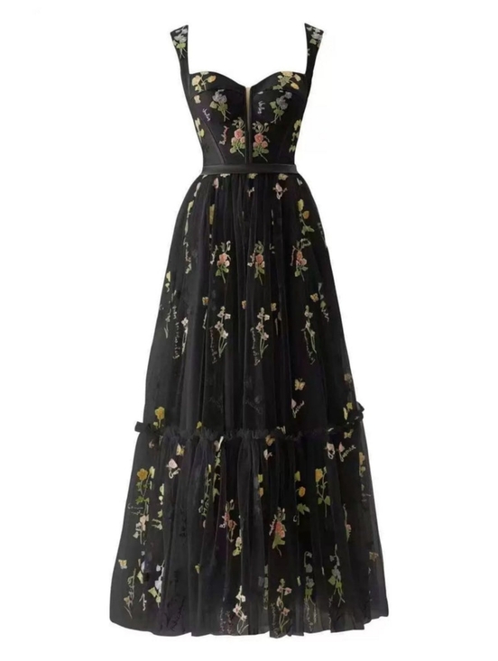 Retro Stage Dresses & Skirts - NWT Retro Stage Lace Up Black Floral Boned Mesh Dress Maxi Formal Medium